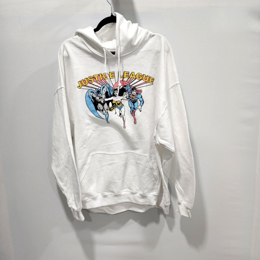 Justice League White Hoodie Superhero Graphic Print size 2XL Unisex NWOT
